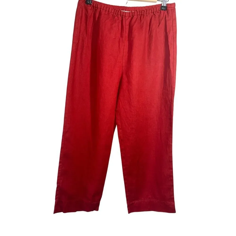 REFORMATION Women's Remi Cropped LInen Pull-On Pants Red Size Medium Petite